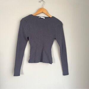 Zara Dark Gray Ribbed Knit Sweater Size Medium